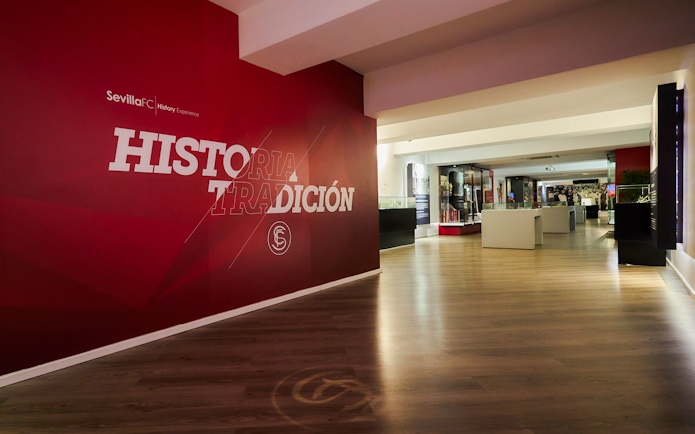 Entryway to Sevilla FC History Experience museum at Ramón Sánchez-Pizjuán Stadium.