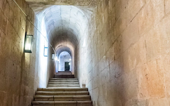 Staircase in the Lower Battery of Belém Tower, Lisbon, Portugal.