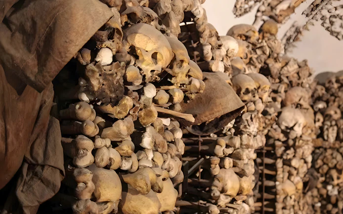Skulls and bones in the Capuchin Crypts, part of the Roman Catacombs tour.