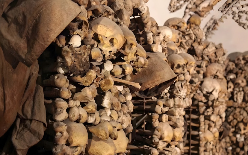 Skulls and bones in the Capuchin Crypts, part of the Roman Catacombs tour.