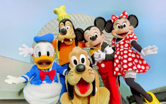 Walt Disney characters greeting guests at Epcot, Walt Disney Resort, Orlando.