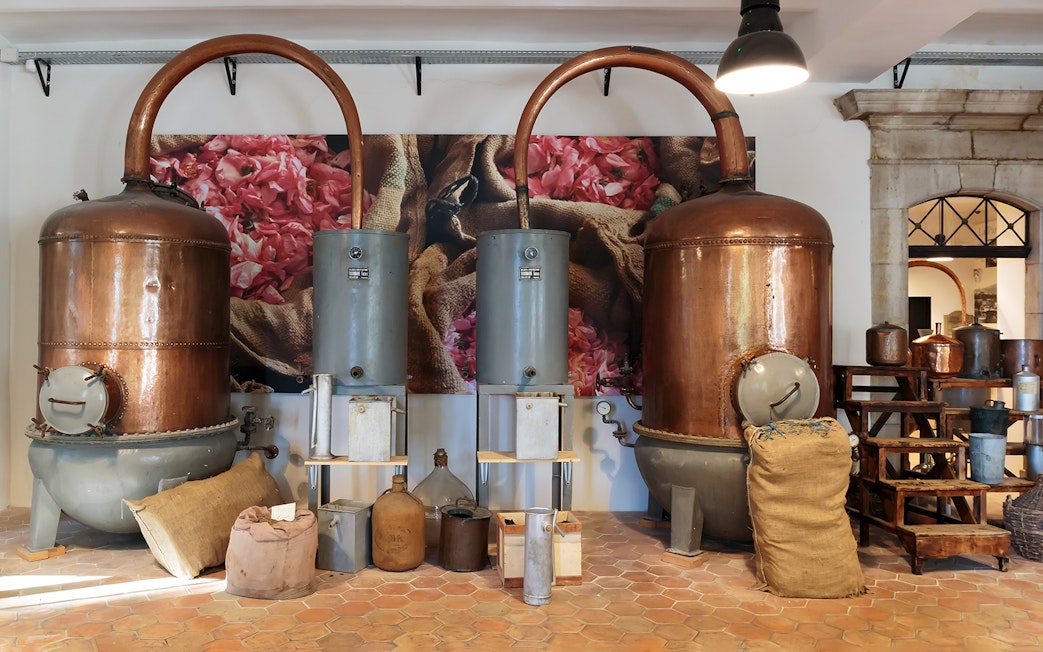 Copper distillation equipment in a Provence perfume factory.
