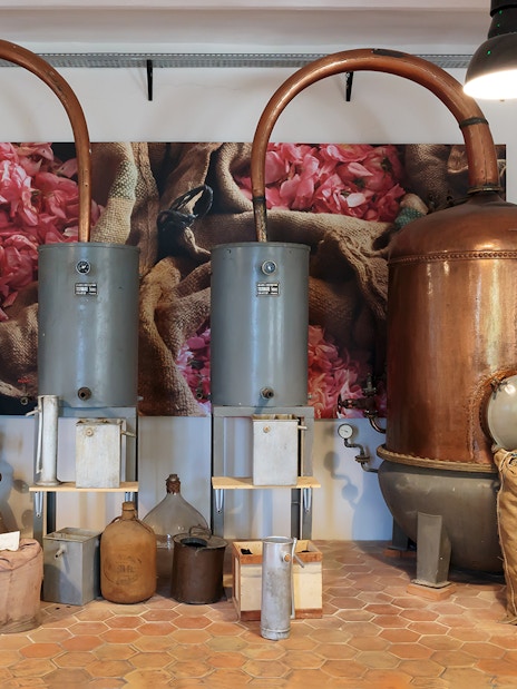 Copper distillation equipment in a Provence perfume factory.