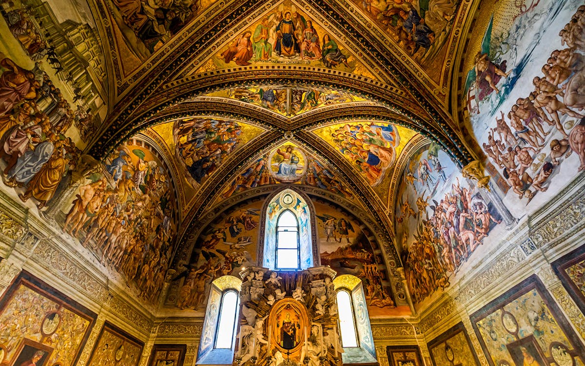 chapel dedicated to San Brizio inside Orvieto cathedral, decorated with medieval frescoes, Umbria, Italy