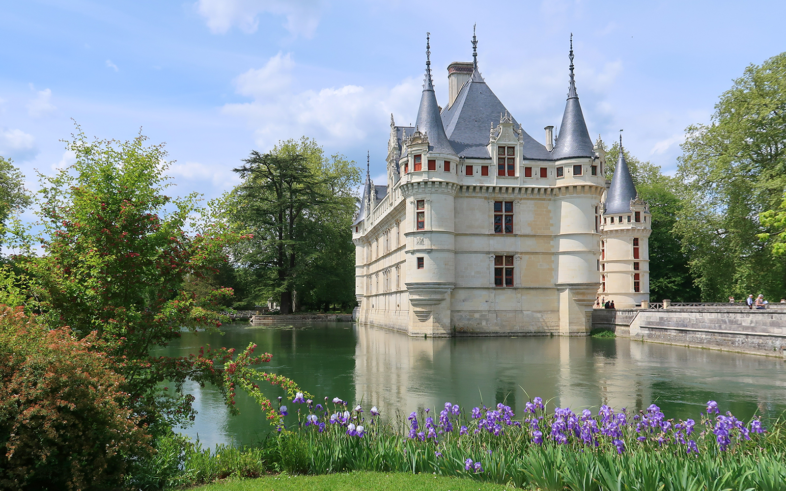 Azay-le-Rideau Castle with moat and gardens in Loire Valley, France.