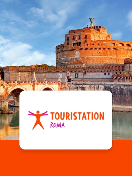 Castel Sant'Angelo and Ponte Sant'Angelo in Rome, Italy, with TouriStation logo.