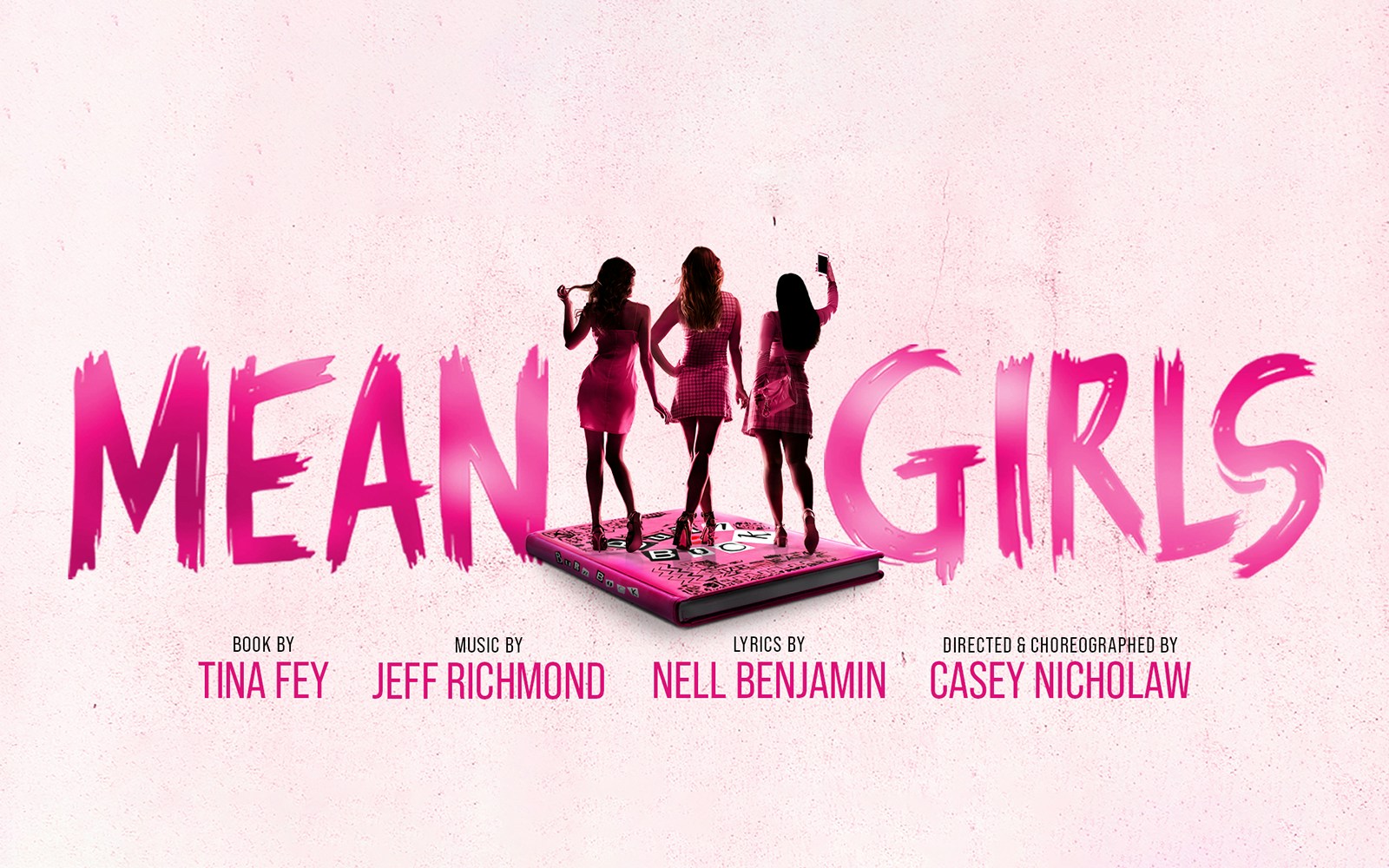 Mean Girls musical poster with three silhouetted figures on a book.