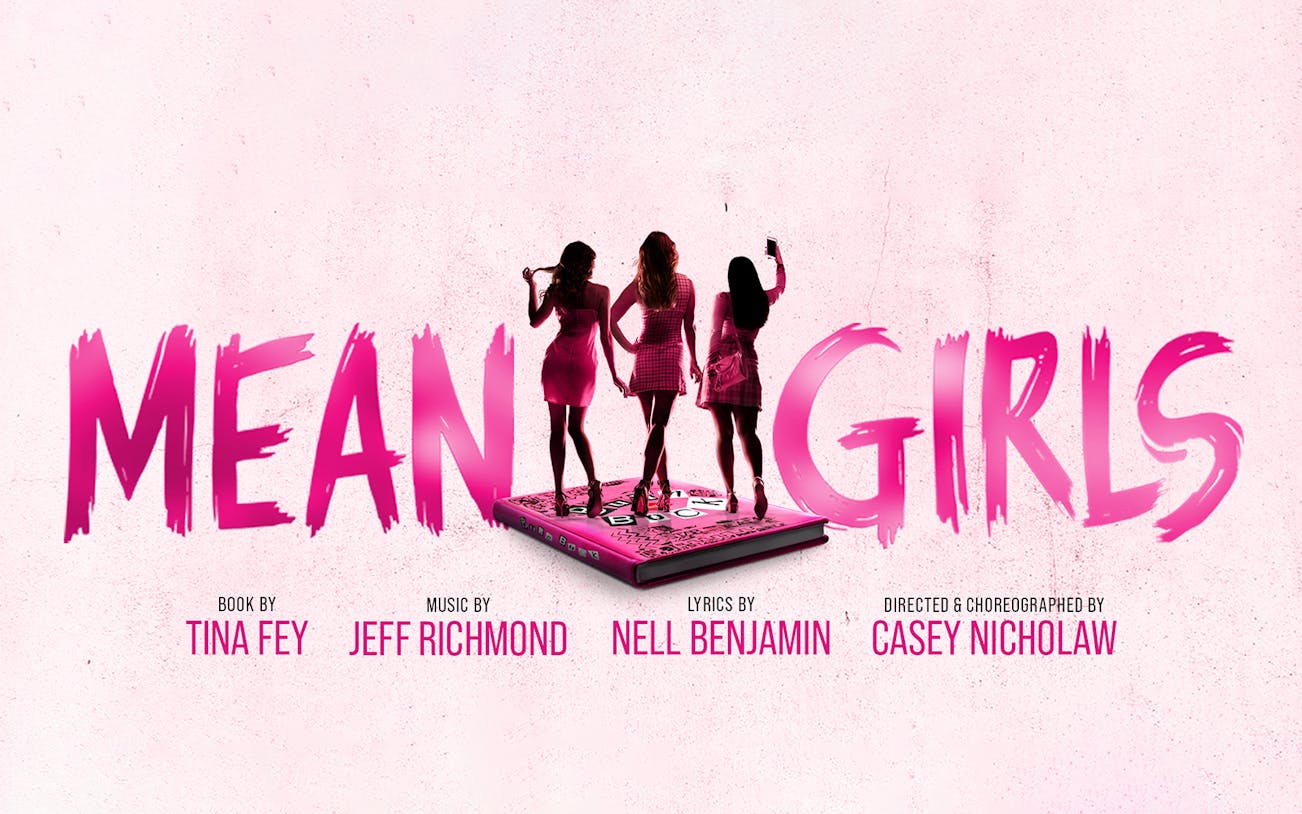 Mean Girls musical poster with three silhouetted figures on a book.