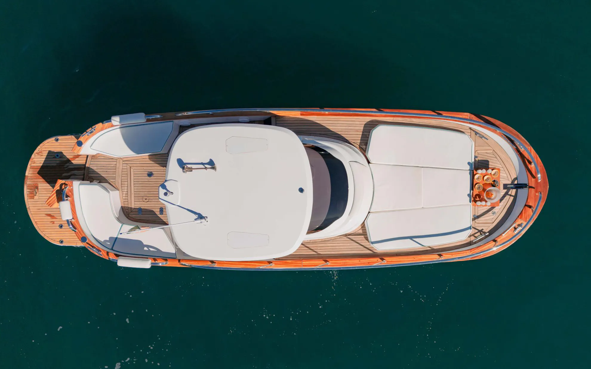 Aerial view of a yacht on an Amalfi Coast cruise.