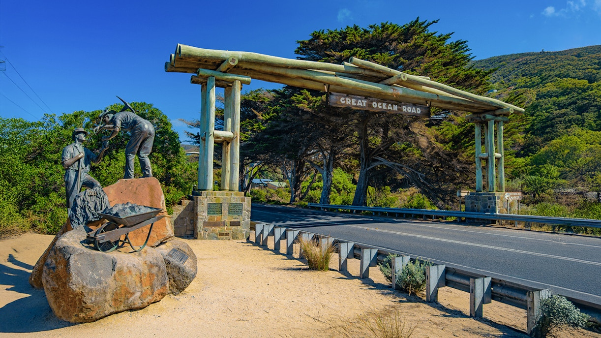 Great Ocean Road war memorial statue in Melbourne, Australia.
