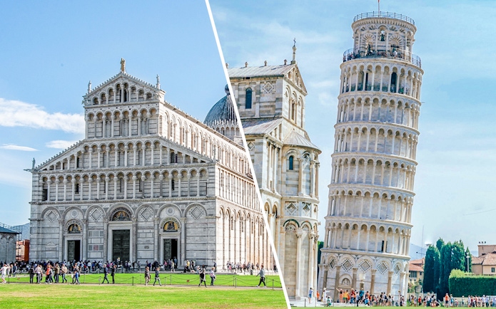 Pisa Cathedral and Leaning Tower in Pisa Monumental Complex.