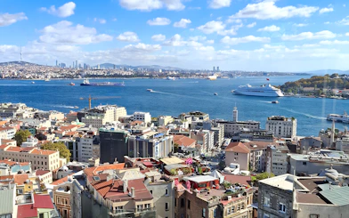 View of Istanbul skyline and Bosphorus Strait from Galata Tower.
