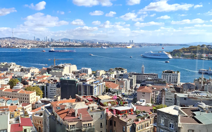 View of Istanbul skyline and Bosphorus Strait from Galata Tower.
