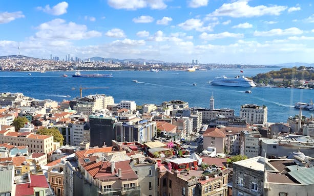 View of Istanbul skyline and Bosphorus Strait from Galata Tower.