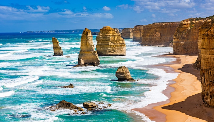 Great Ocean Road Reverse Tour with view of 12 Apostles rock formations in Melbourne, Australia.