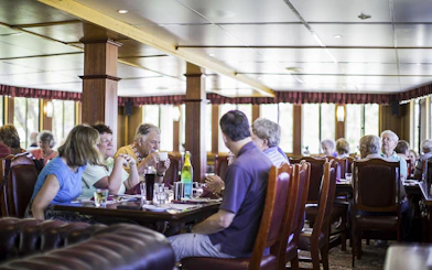 Group dining on a Murray River cruise.