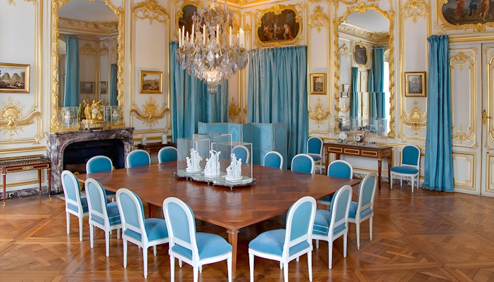 Versailles King's Private Apartment Porcelain Dining Room with ornate porcelain tableware.
