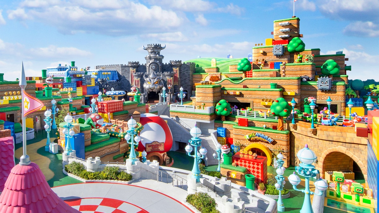 Super Nintendo World at Universal Studios Japan featuring colorful Mario-themed attractions.