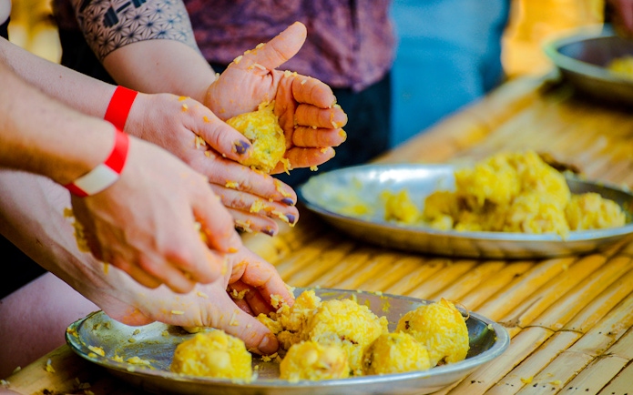 People preparing food at Lily Elephant Camp, Phuket.