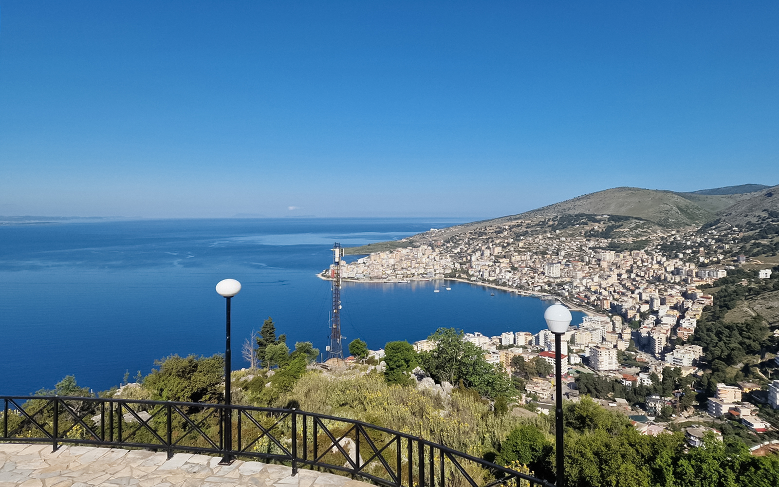 View of Saranda coastline and cityscape from Lekursi Castle, Albania.