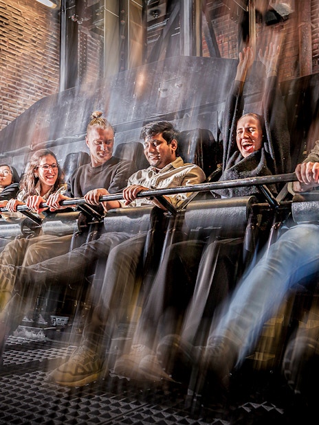 Visitors experiencing the Drop Dead Ride at London Dungeon.