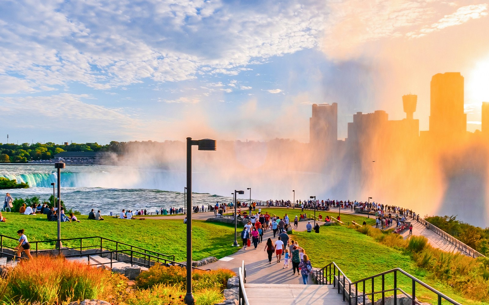 Niagara falls with tourists