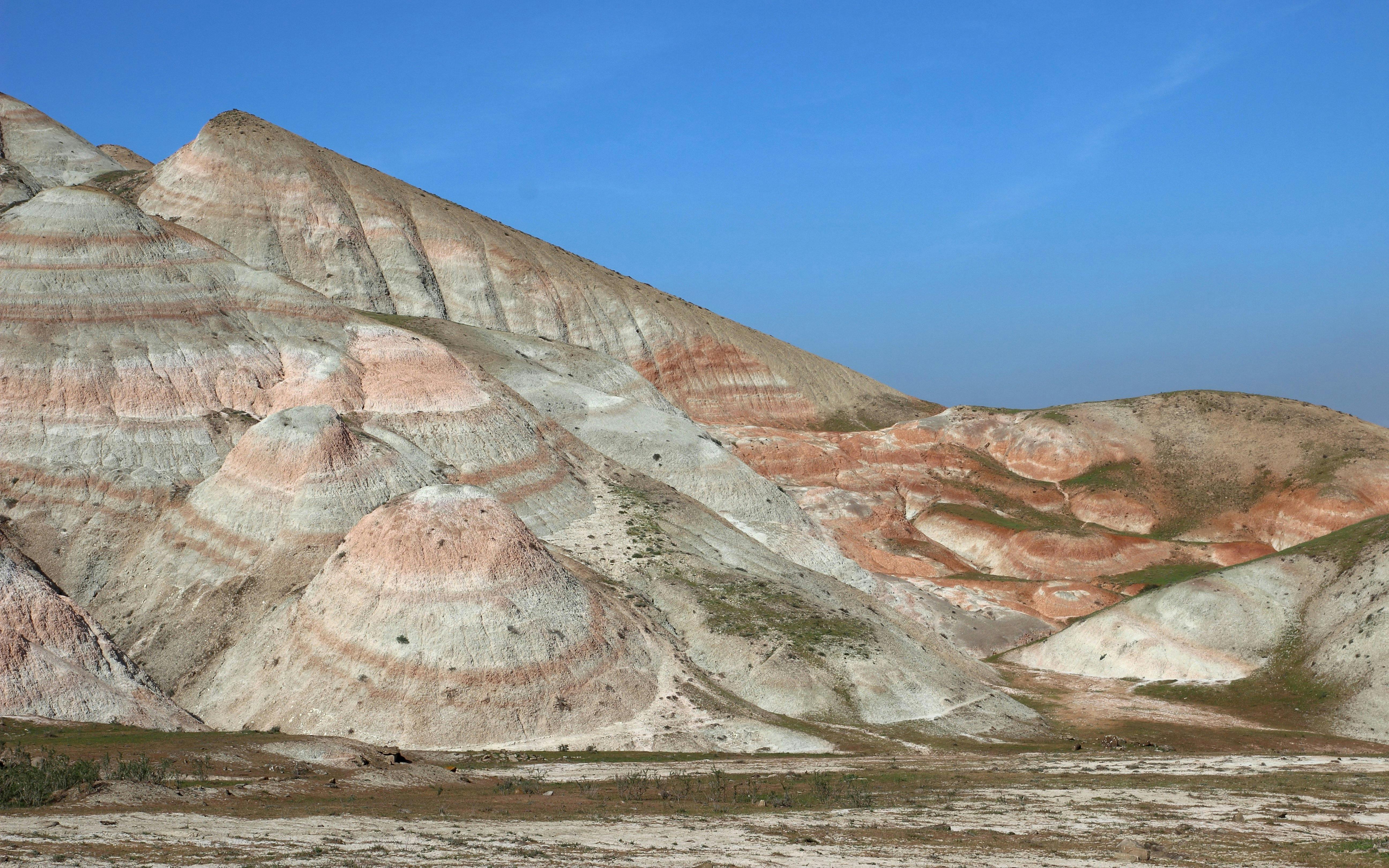 Candy Cane Mountains with striped formations in Khizi district, Azerbaijan.