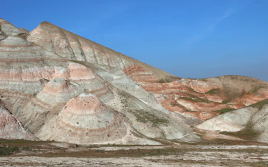 Candy Cane Mountains with striped formations in Khizi district, Azerbaijan.