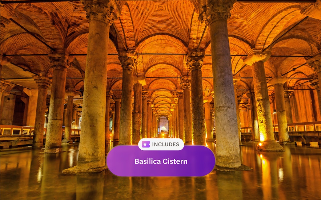 Basilica Cistern pillars and arches in Istanbul, Turkey.