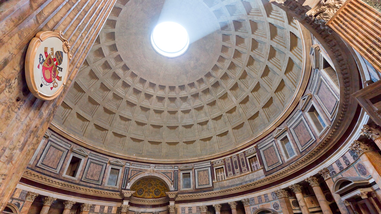 Pantheon dome interior with oculus in Rome, Italy.