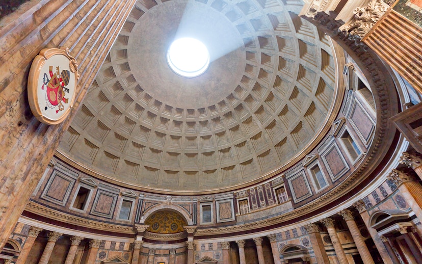 Pantheon dome interior with oculus in Rome, Italy.