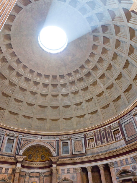 Pantheon dome interior with oculus in Rome, Italy.