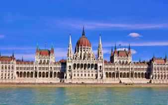 Hungarian Parliament Building along the Danube River in Budapest, Hungary.