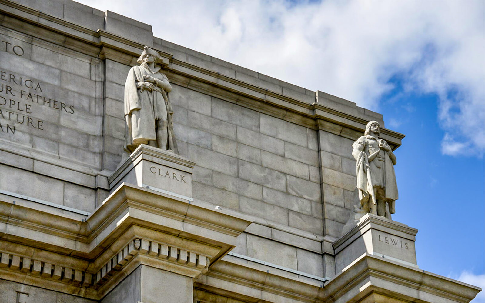 Lewis and Clark statue atop the American Museum of Natural History exterior in New York City.