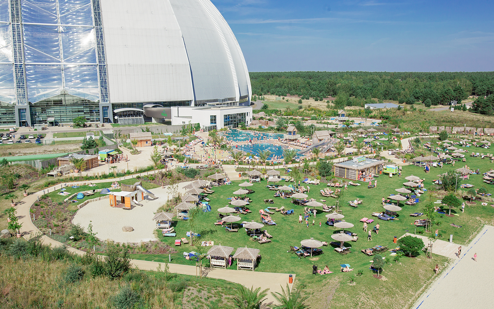 Tropical Islands Resort indoor rainforest with water slides, Berlin, Germany.