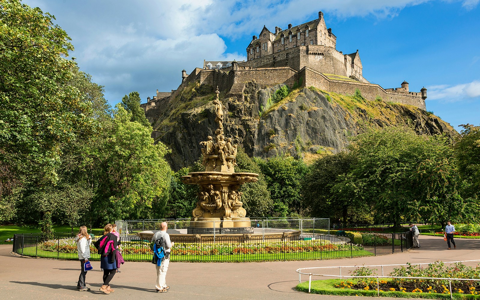 Princes Street Gardens with view of Edinburgh Castle, part of Glenfinnan, Glencoe, and Fort William tour.