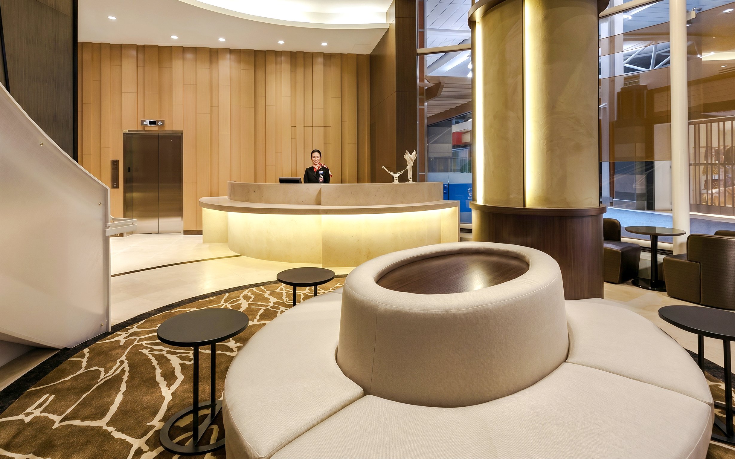 Reception area of Plaza Premium Lounge, Domestic Departures, Vancouver International Airport.