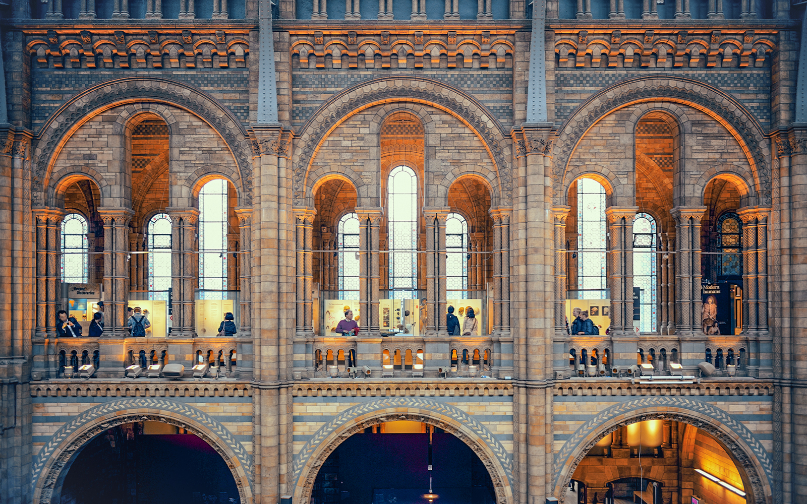 Visitors exploring exhibits at the Natural History Museum, London.