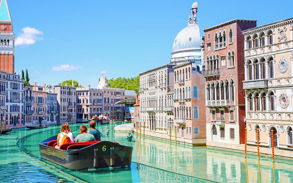 Boat ride through Venice replica at Italia in Miniatura, Italy.