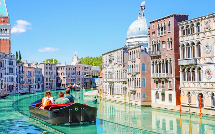 Boat ride through Venice replica at Italia in Miniatura, Italy.
