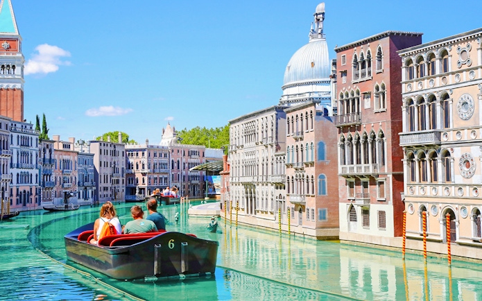 Boat ride through Venice replica at Italia in Miniatura, Italy.