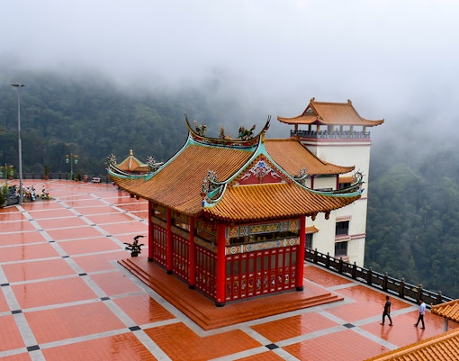 Chin Swee Temple's Sky Terrace with intricate pagoda and scenic mountain views.