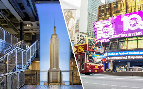 Empire State Building interior and Big Bus tour in Times Square, New York City.