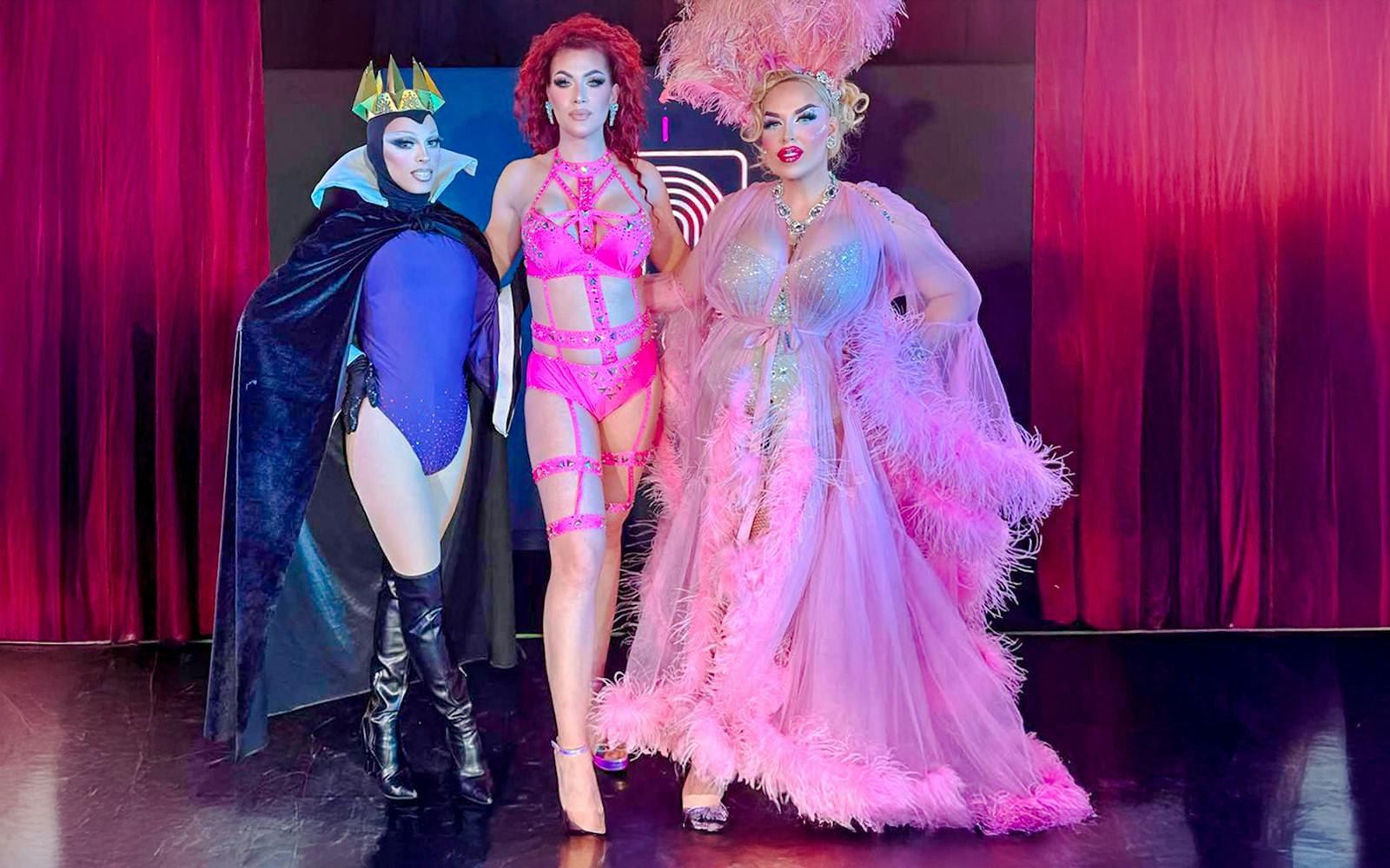 Drag performers on stage during the Drag Queen Hungary Show.