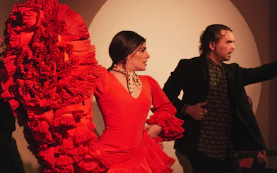 Flamenco dancers performing at a tablao in Madrid.