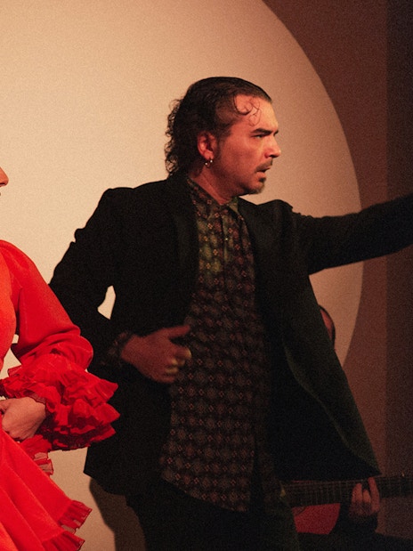 Flamenco dancers performing at a tablao in Madrid.