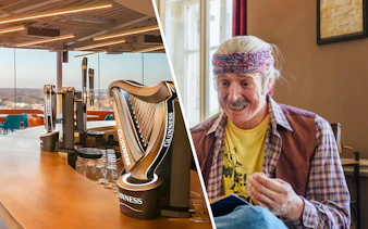 Guinness Storehouse bar taps and wax figure at National Wax Museum in Dublin.