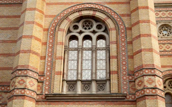 Dohány Street Synagogue ornate window detail in Budapest.