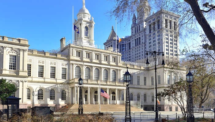 City Hall Building in City Hall Park, Lower Manhattan, New York