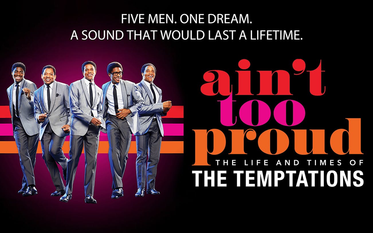 Five men in suits promoting "Ain't Too Proud" musical in London.